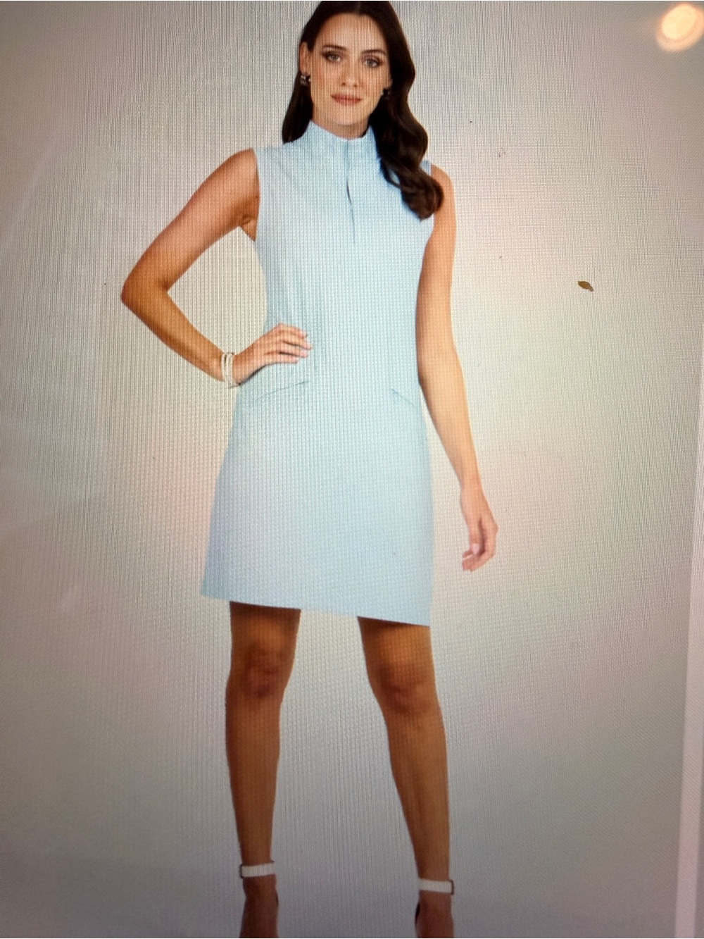 IBKUL mini check sleeveless mock neckdress, in periwinkle and white.  NWT